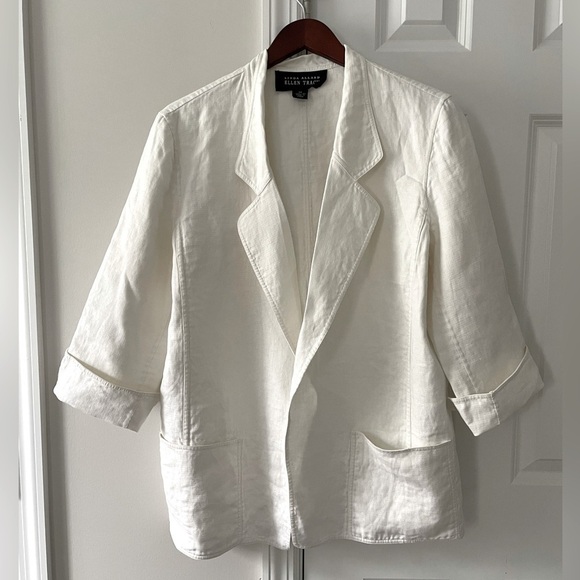 Linda Allard Ellen Tracy Unstructured White Linen Blazer - Picture 4 of 9